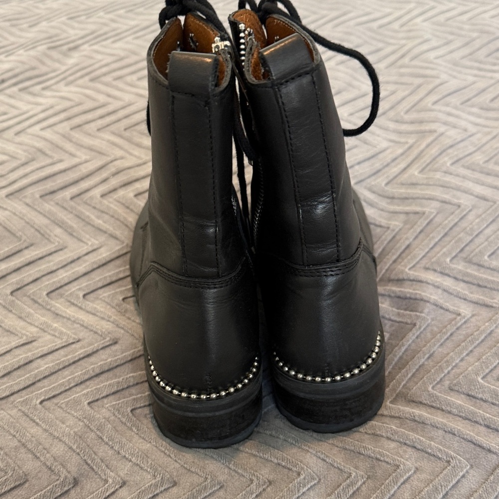 Aqua Black Leather Lace-Up Combat Boots - Picture 4 of 13